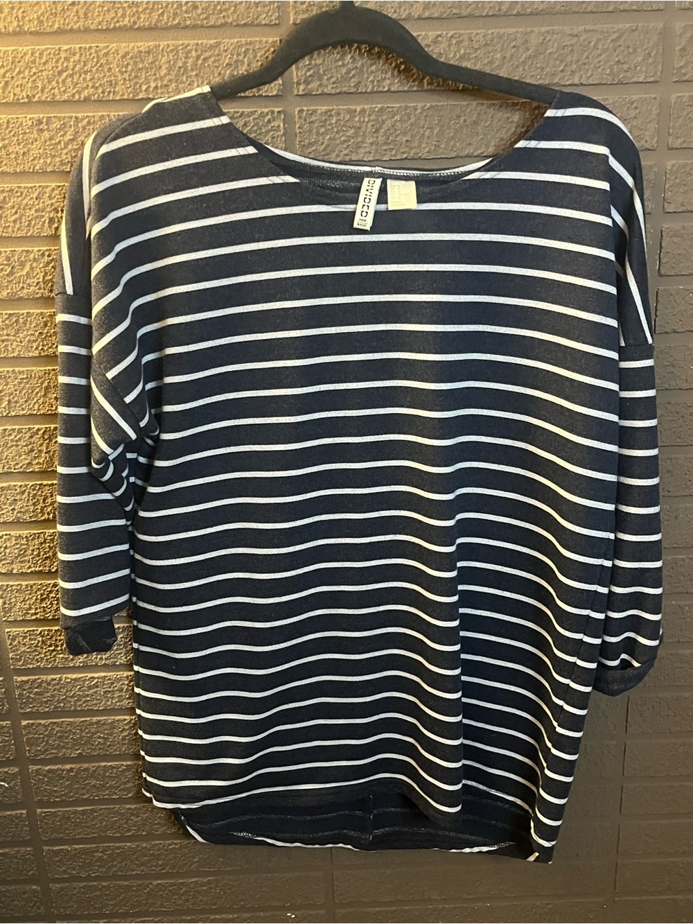 H&M Navy and White Striped Long Sleeve Boatneck Top